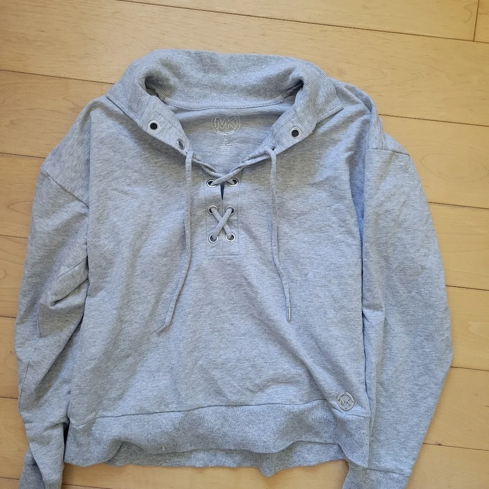 Michael Kors Grey Lace-Up Hoodie Sweatshirt XS - Picture 2 of 5